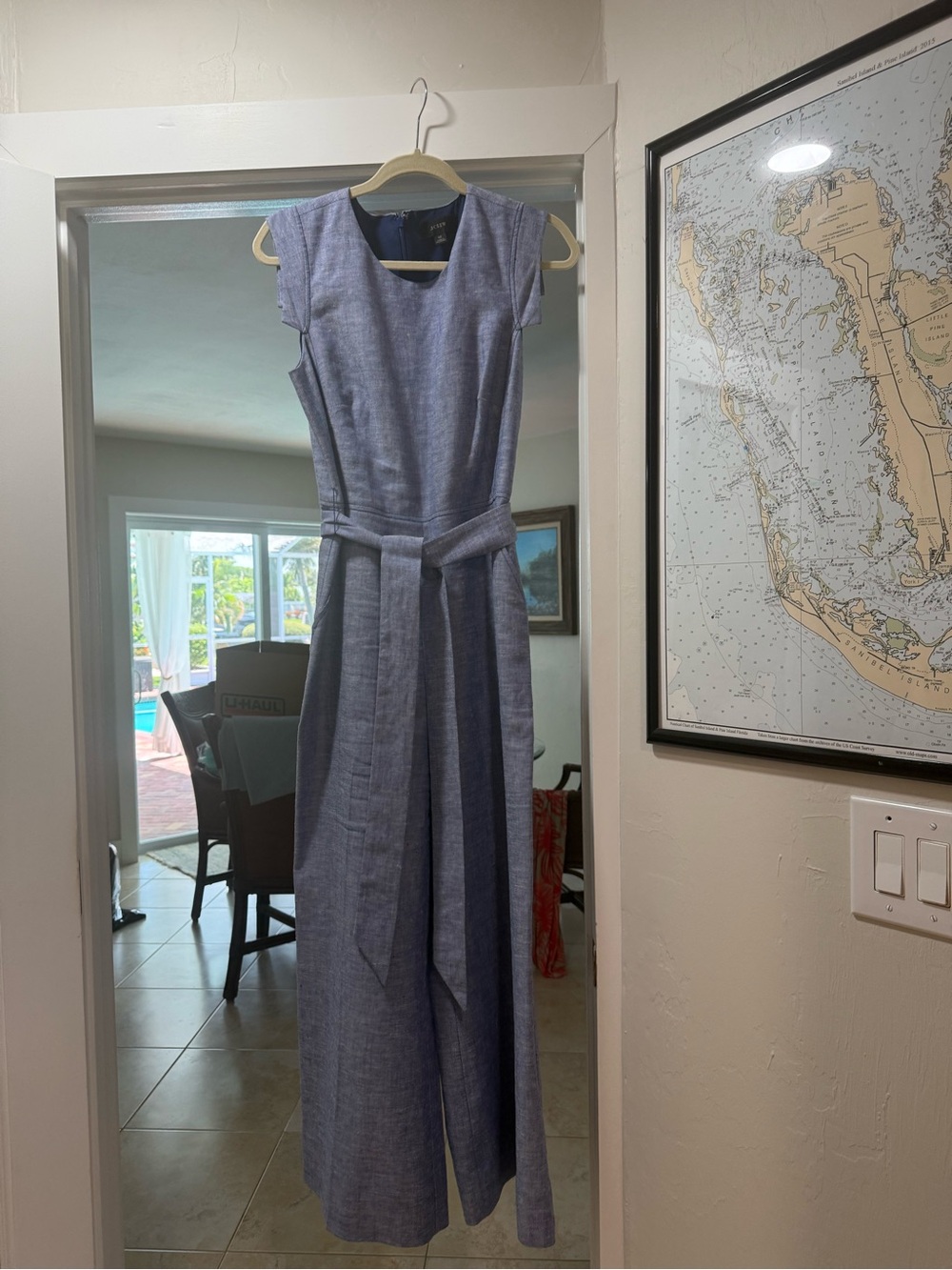 J. Crew Sleeveless Chambray jumpsuit with Self-Tie Waist